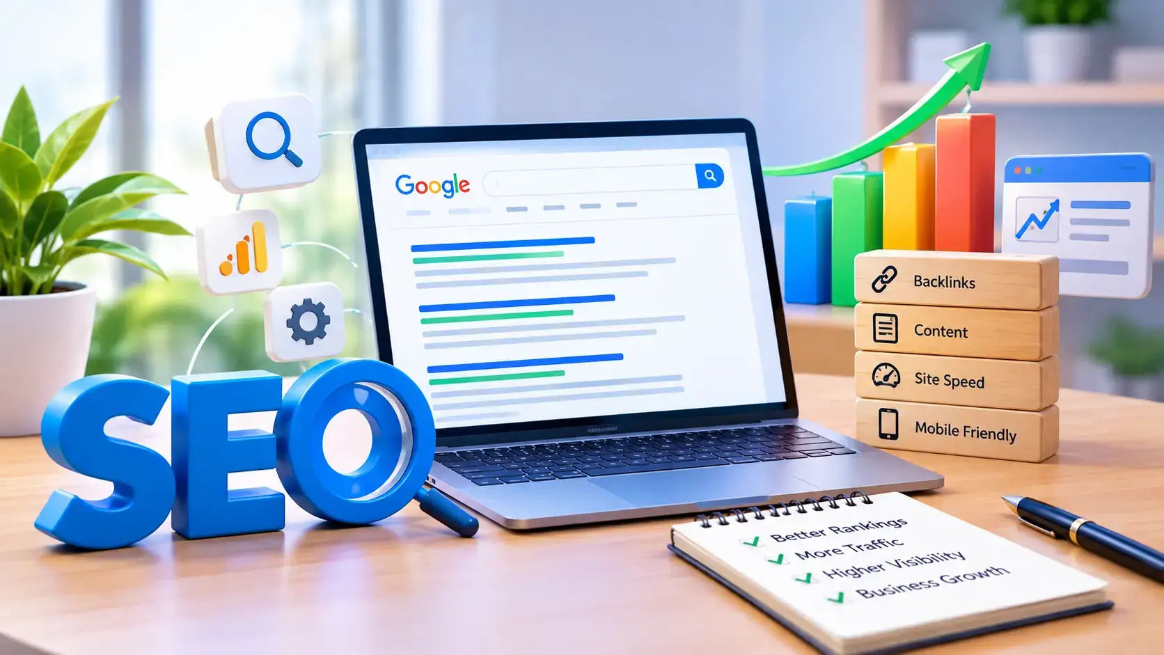 Search Engine Optimization with website search results and analytics